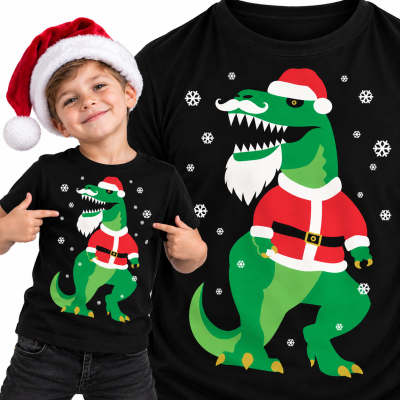 KOSZULKA DZIECIĘCA ŚWIĄTECZNA T-REX SANTA FUNNY CHRISTMAS